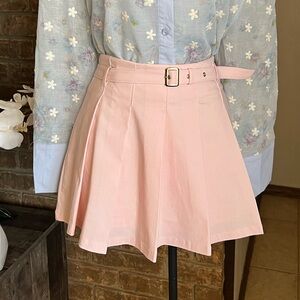 Women's Pink Pleated Mini Skirt with Belt (short inside)